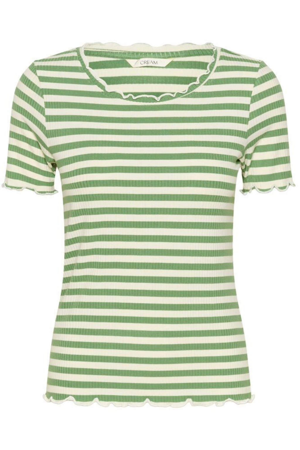 Striped ribbed t-shirt in jade green by Cream. Soft, stretchy and easy to wear for everyday outfits. Shop now at Dotique.
