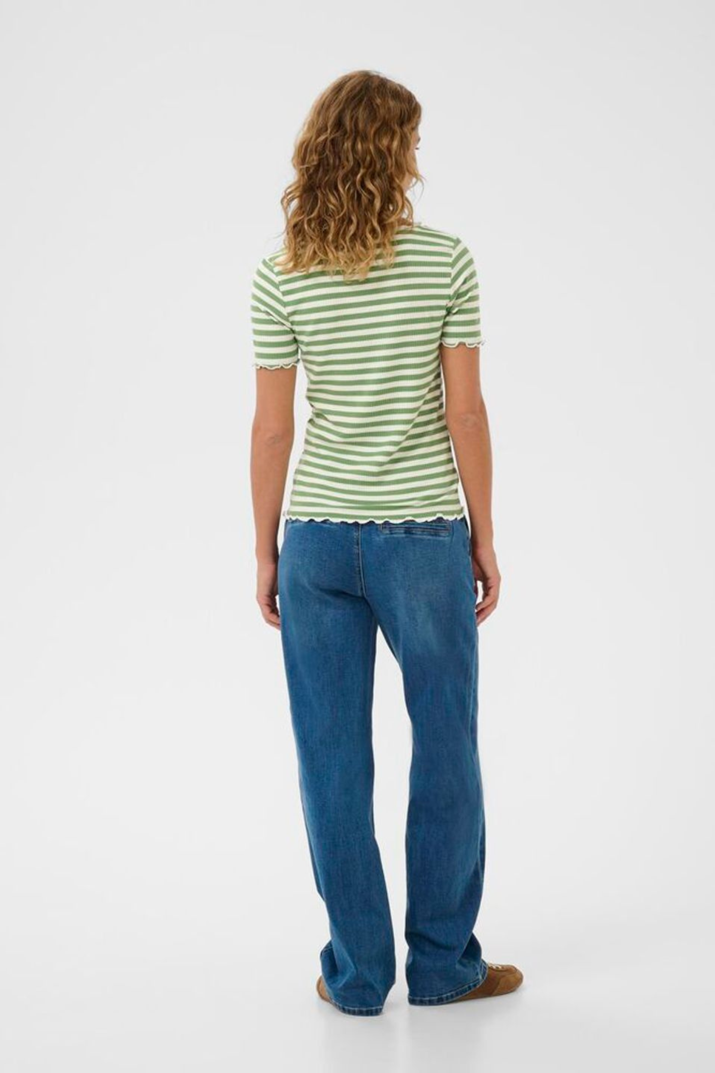 Striped ribbed t-shirt in jade green by Cream. Soft, stretchy and easy to wear for everyday outfits. Shop now at Dotique.