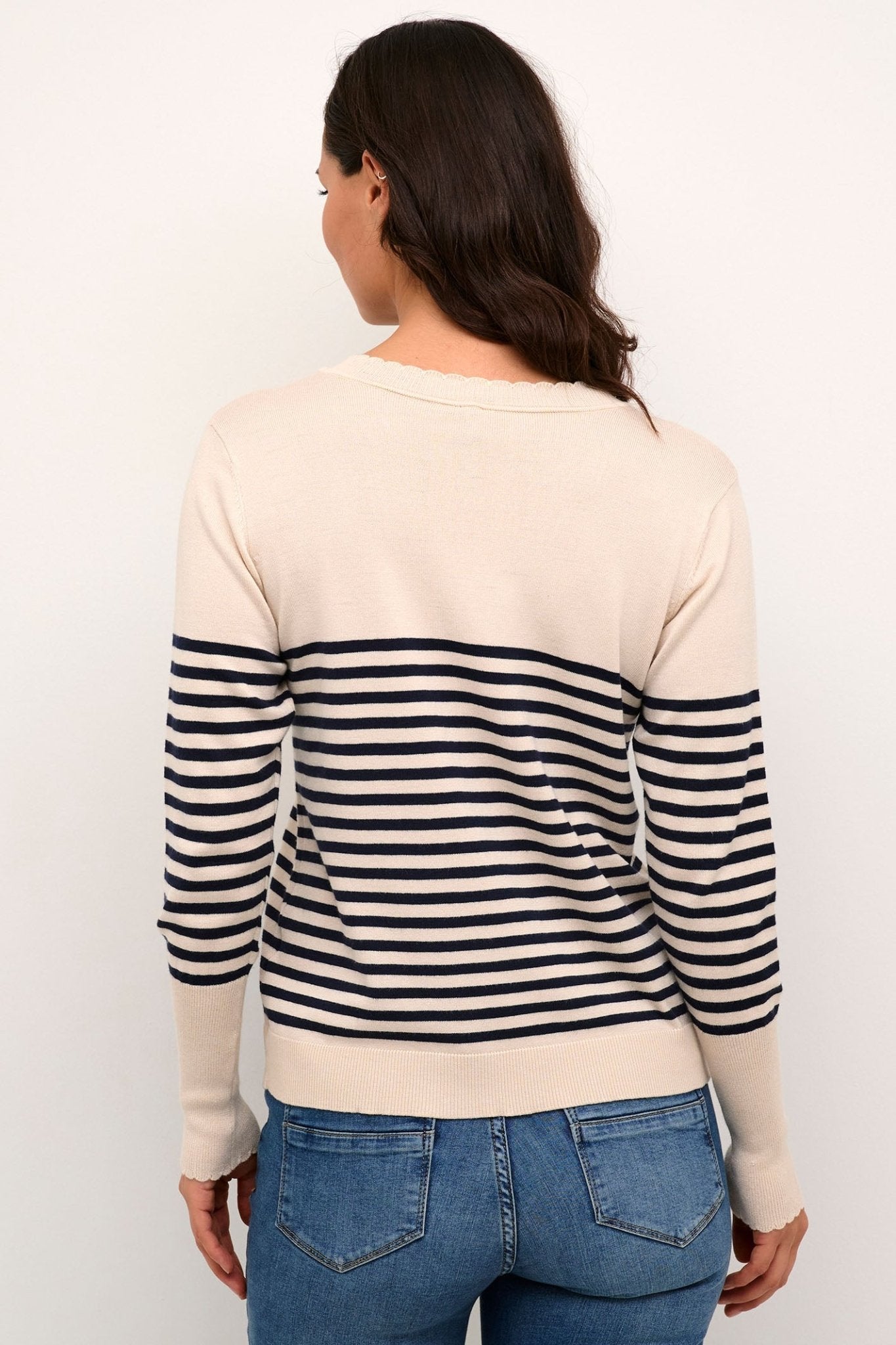 Culture 50110424 CUannemarie Cream Whitecap Blue Stripe Scallop Neck Jumper - Dotique Chesterfield