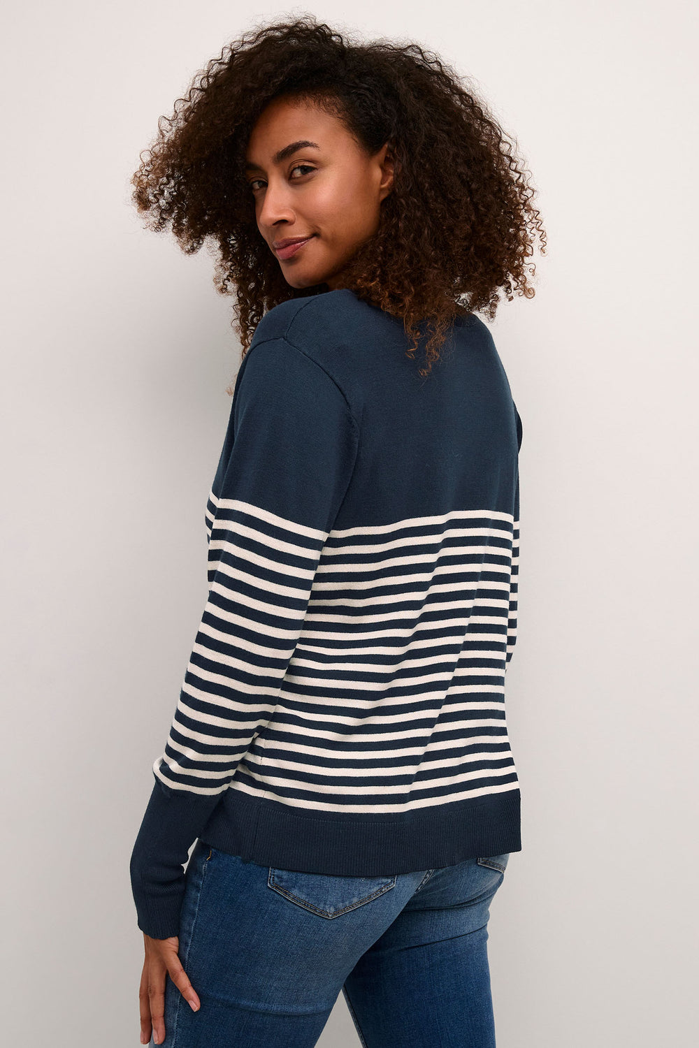 Culture 50110424 CUannemarie Navy Blue Whitecap Stripe Scallop Neck Jumper - Dotique Chesterfield