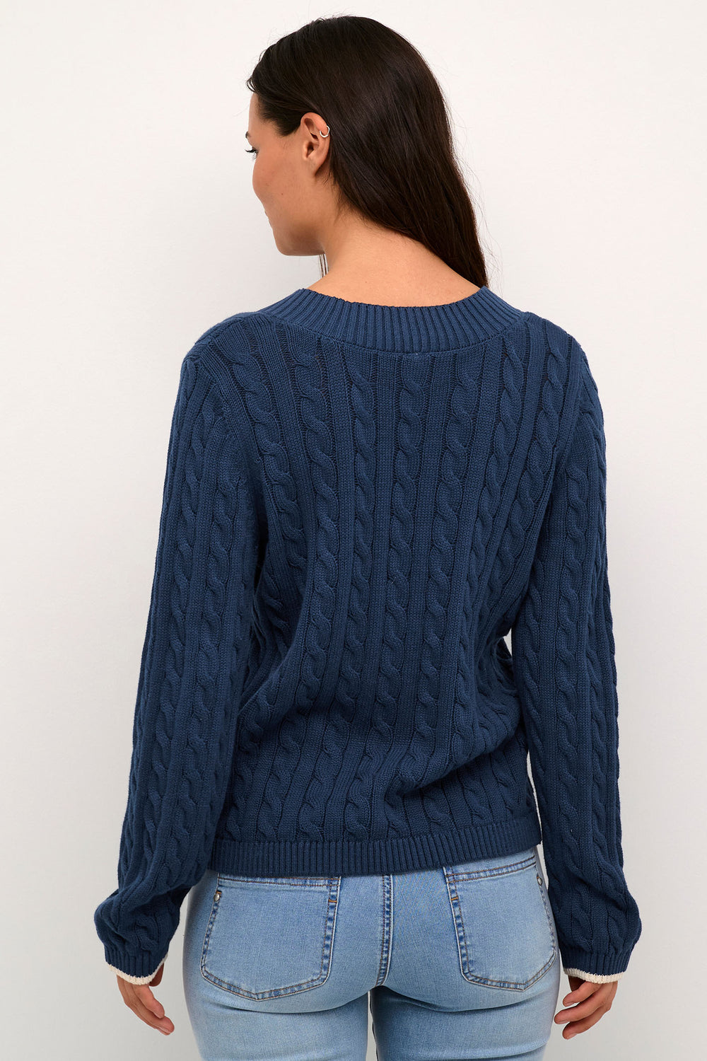 Culture 50110433 CUblenda Dress Blues Cable Knit V-Neck Jumper - Dotique