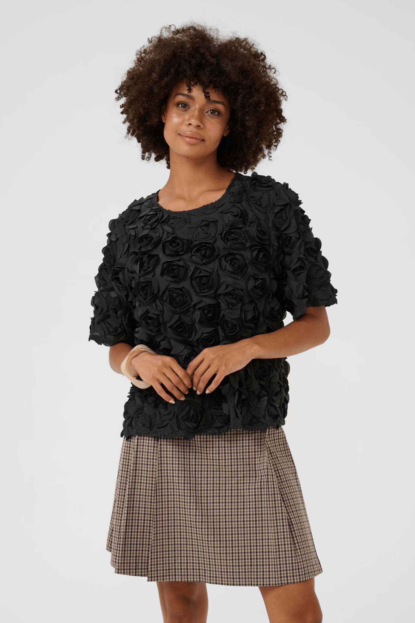 Culture 50112316 CUcebrine Short Sleeve 3D Rose Blouse Black - Dotique - Culture
