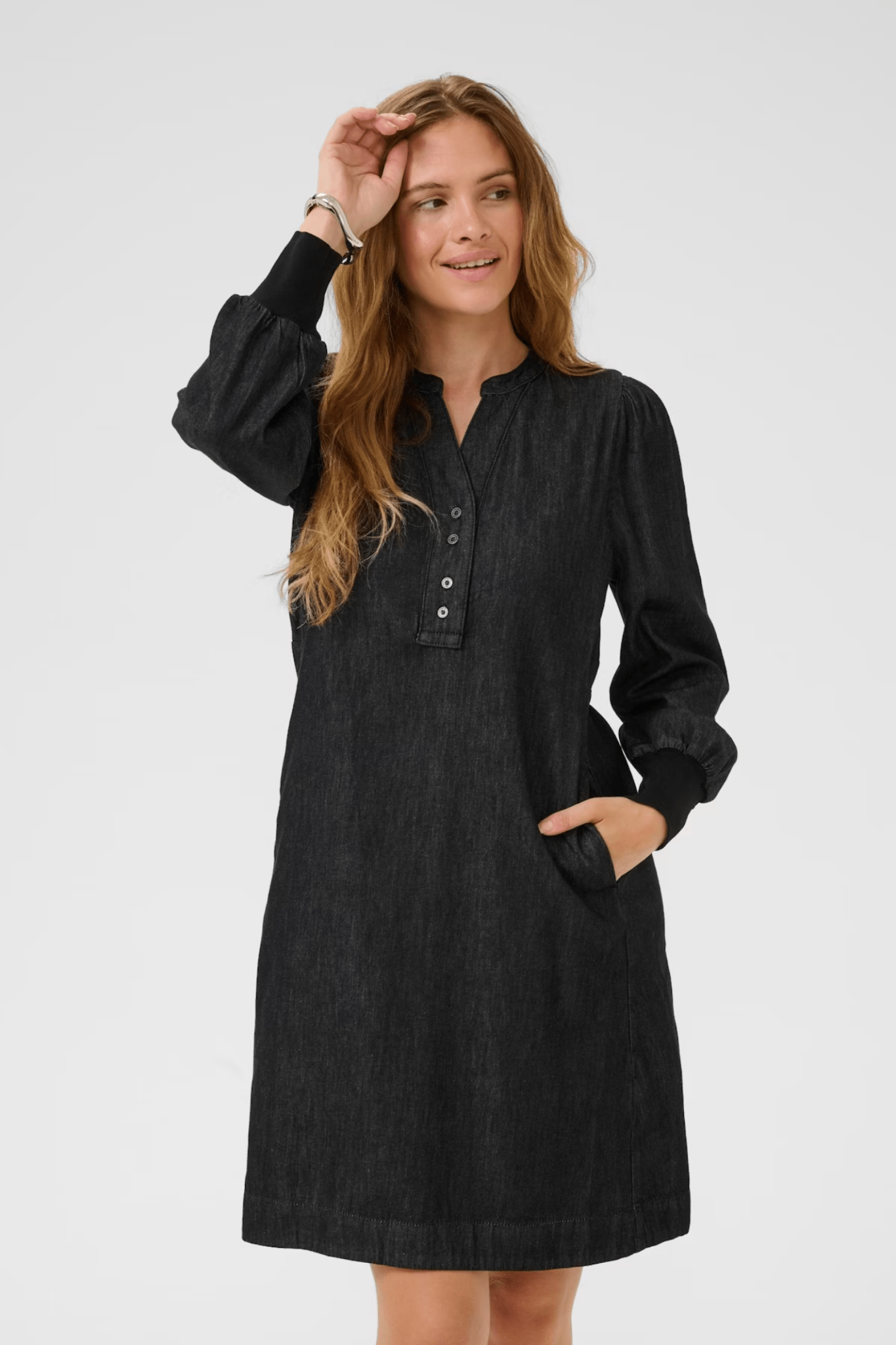 Culture 50112336 CUhilka Arpa Short Knee Length Denim Dress Rinse Wash - Dotique - Culture