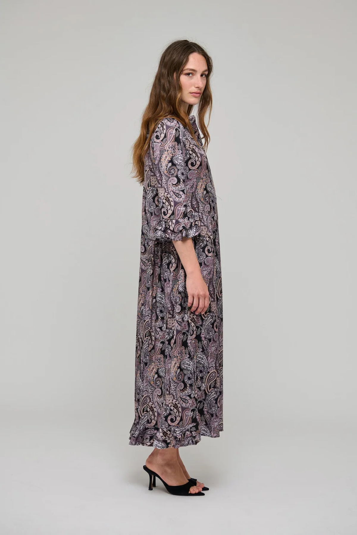 Dea Kudibal RosannaDEA Paisley Black Dress by Dea Kudibal in side view Shop Dea Kudibal at Dotique