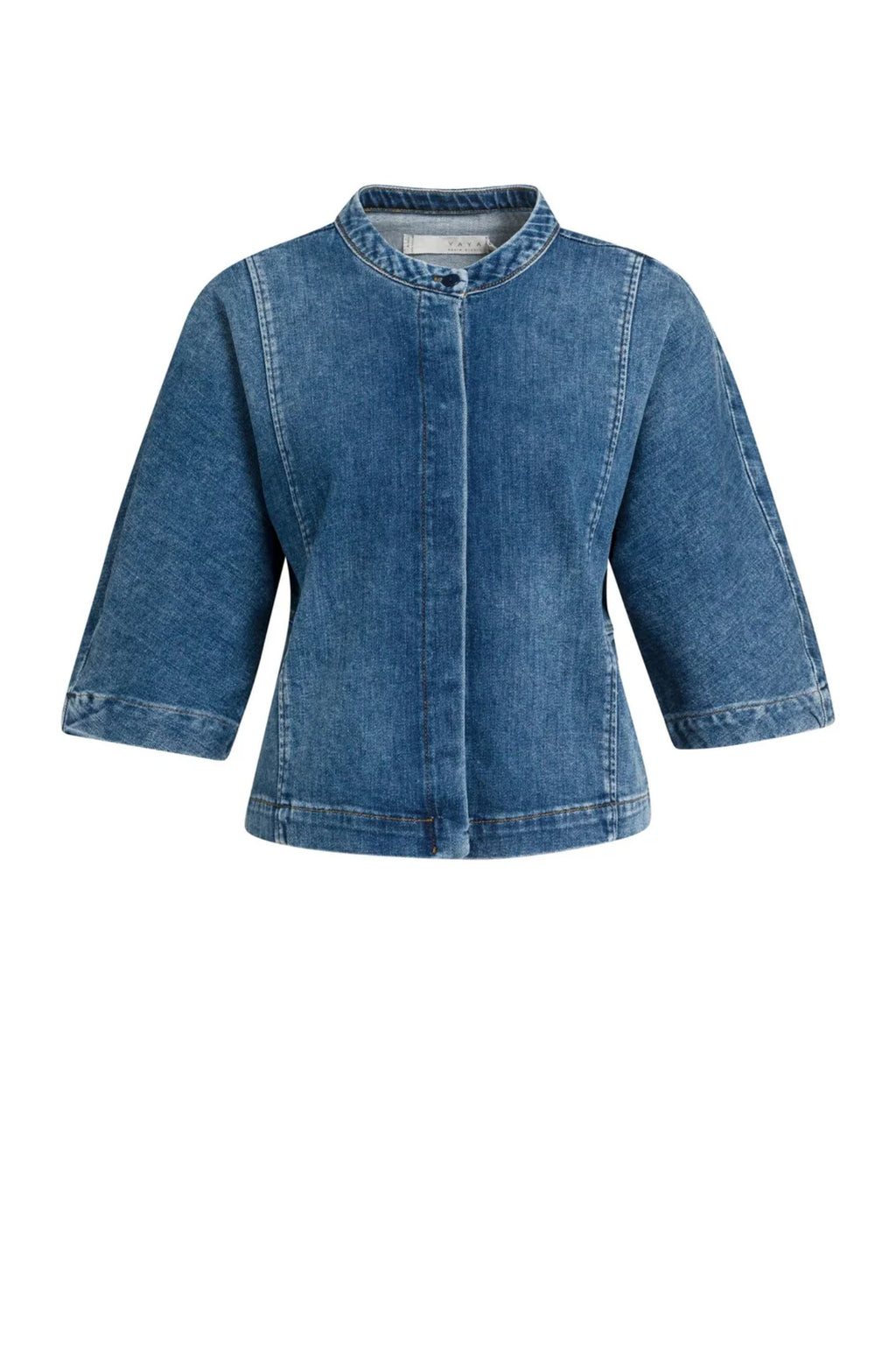 YAYA Short Sleeve Denim Blouse - Dark Blue Denim 01-201249-609