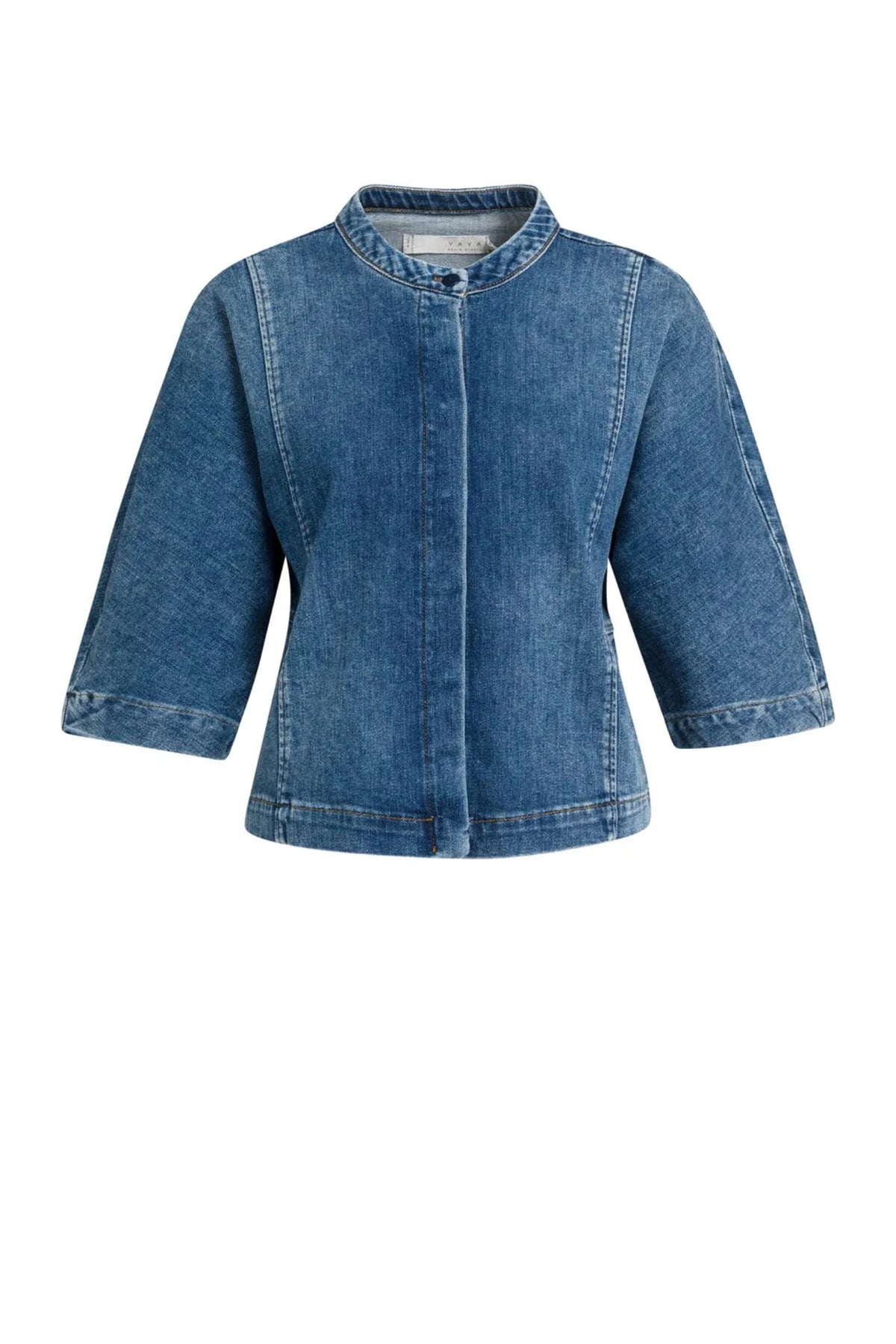 YAYA Short Sleeve Denim Blouse - Dark Blue Denim 01-201249-609