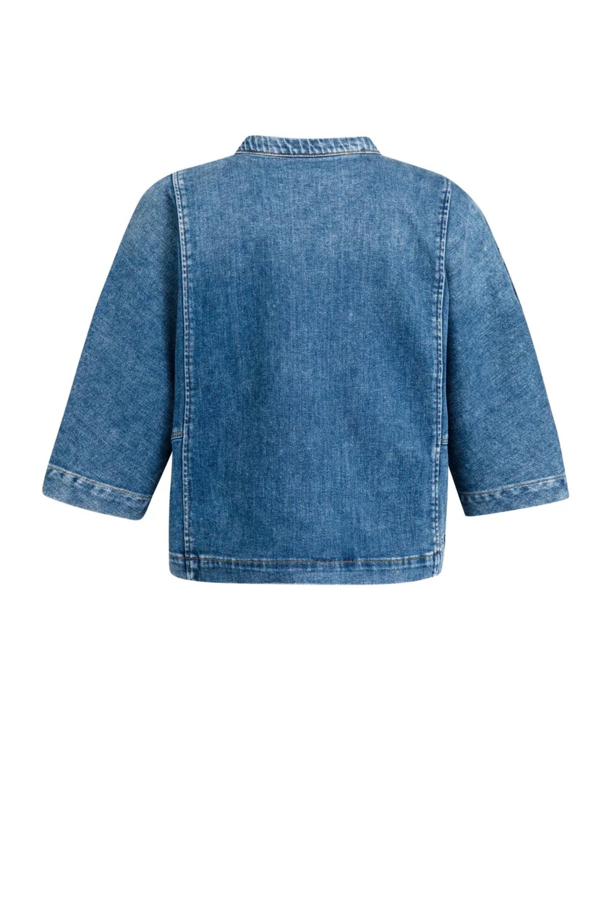 YAYA Short Sleeve Denim Blouse - Dark Blue Denim 01-201249-609