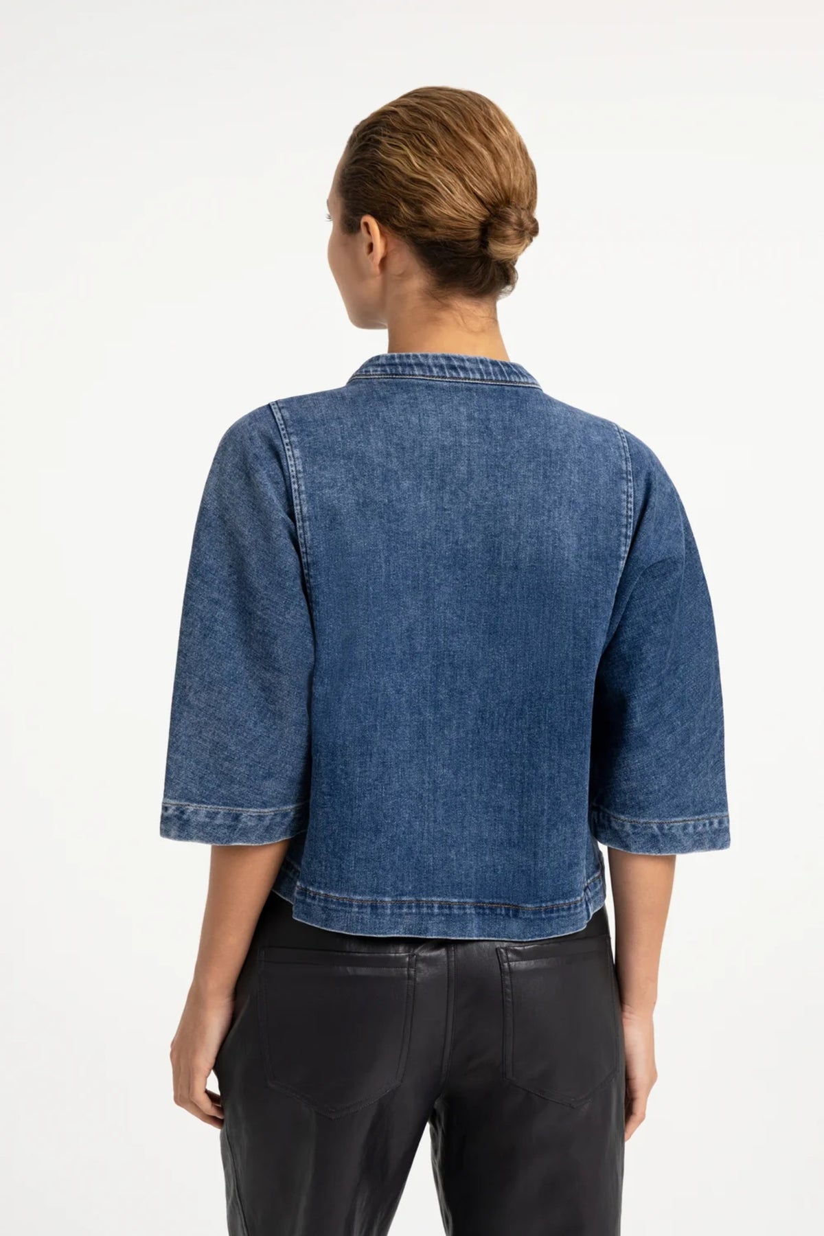 YAYA Short Sleeve Denim Blouse - Dark Blue Denim 01-201249-609