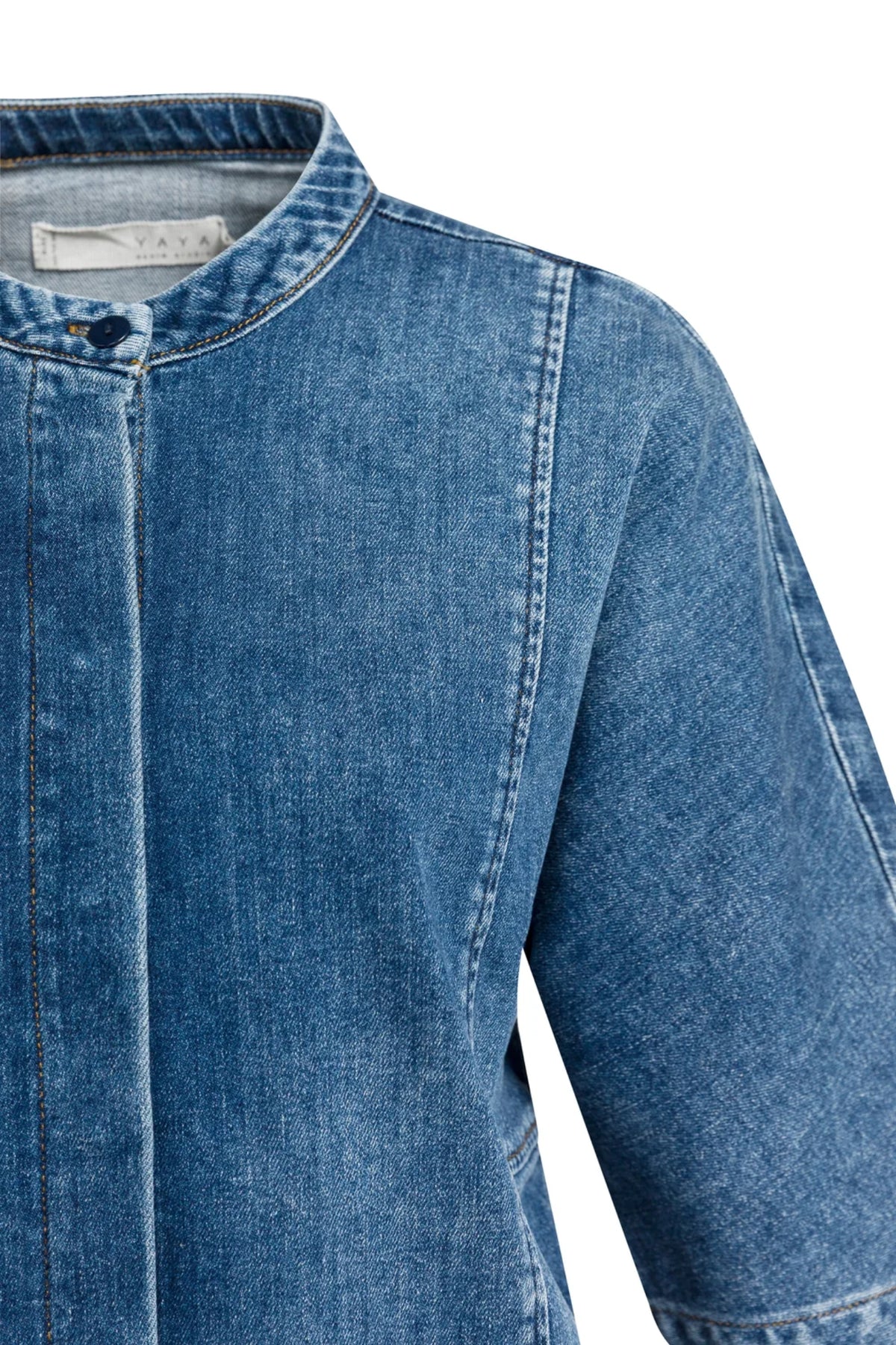YAYA Short Sleeve Denim Blouse - Dark Blue Denim 01-201249-609