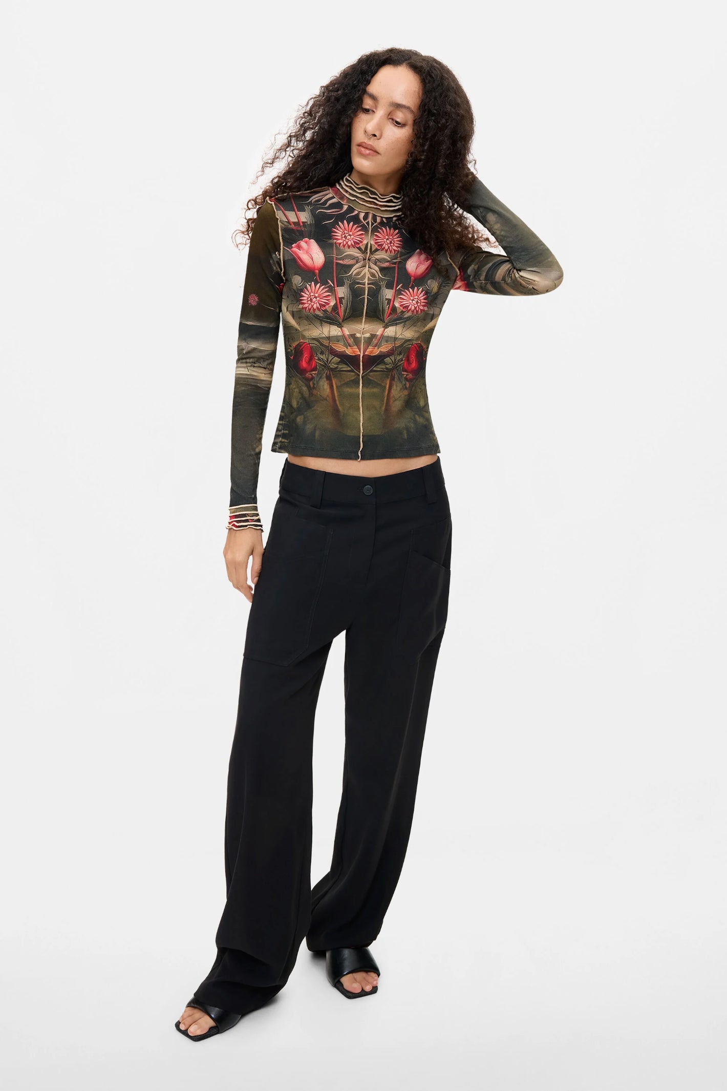 Desigual Printed High Neck Top – Black Floral