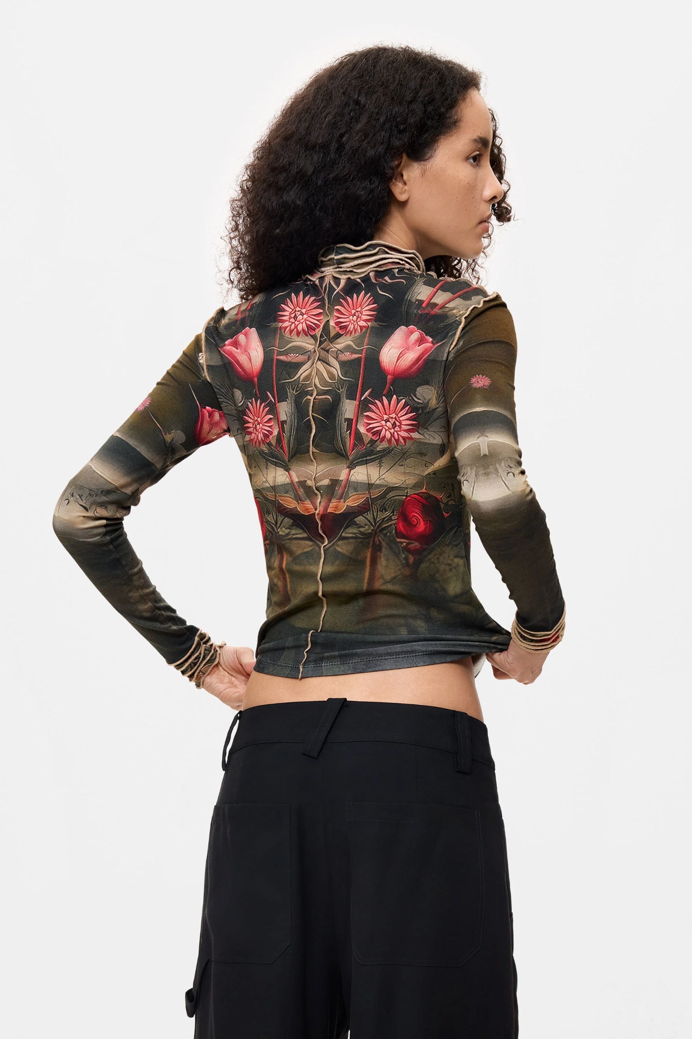 Desigual Printed High Neck Top – Black Floral