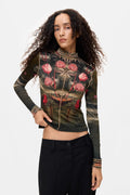 Desigual Printed High Neck Top – Black Floral