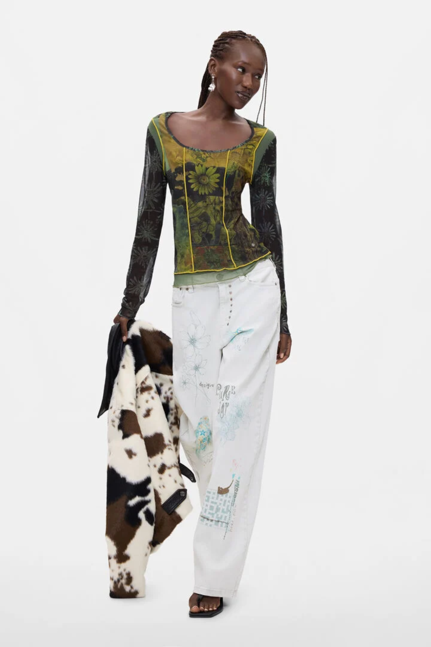 Desigual Printed Long Sleeve Top – Black Multicolour