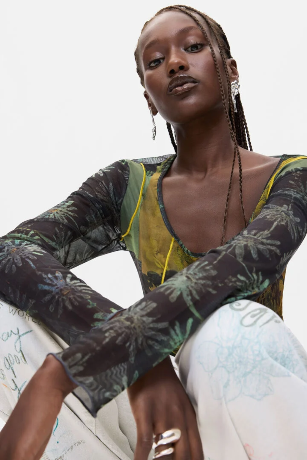 Desigual Printed Long Sleeve Top – Black Multicolour