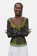 Desigual Printed Long Sleeve Top – Black Multicolour