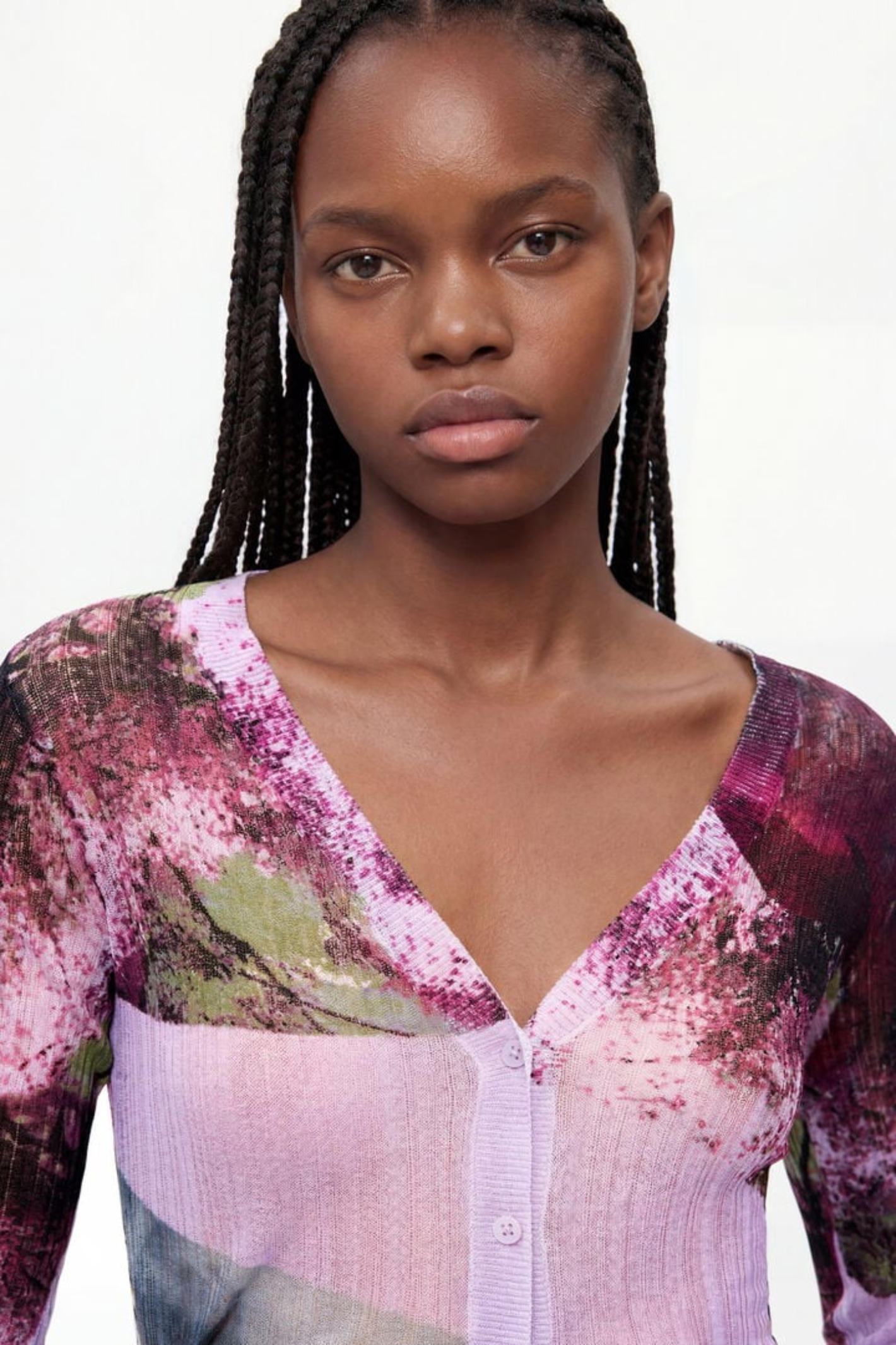 Desigual Printed V-Neck Cardigan – Purple