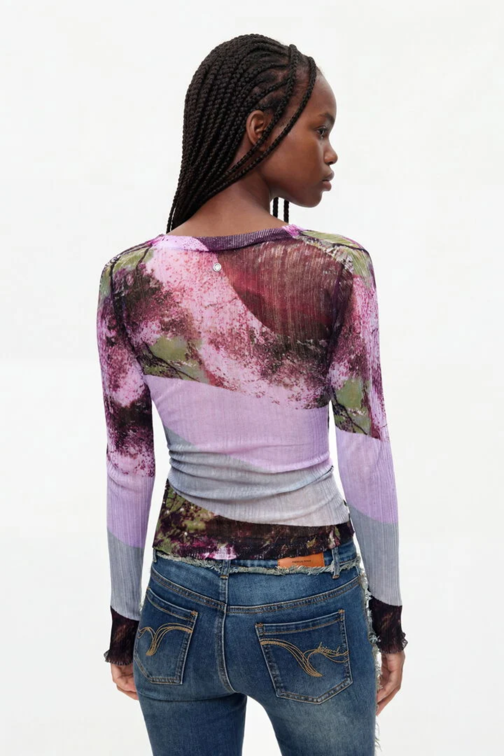 Desigual Printed V-Neck Cardigan – Purple