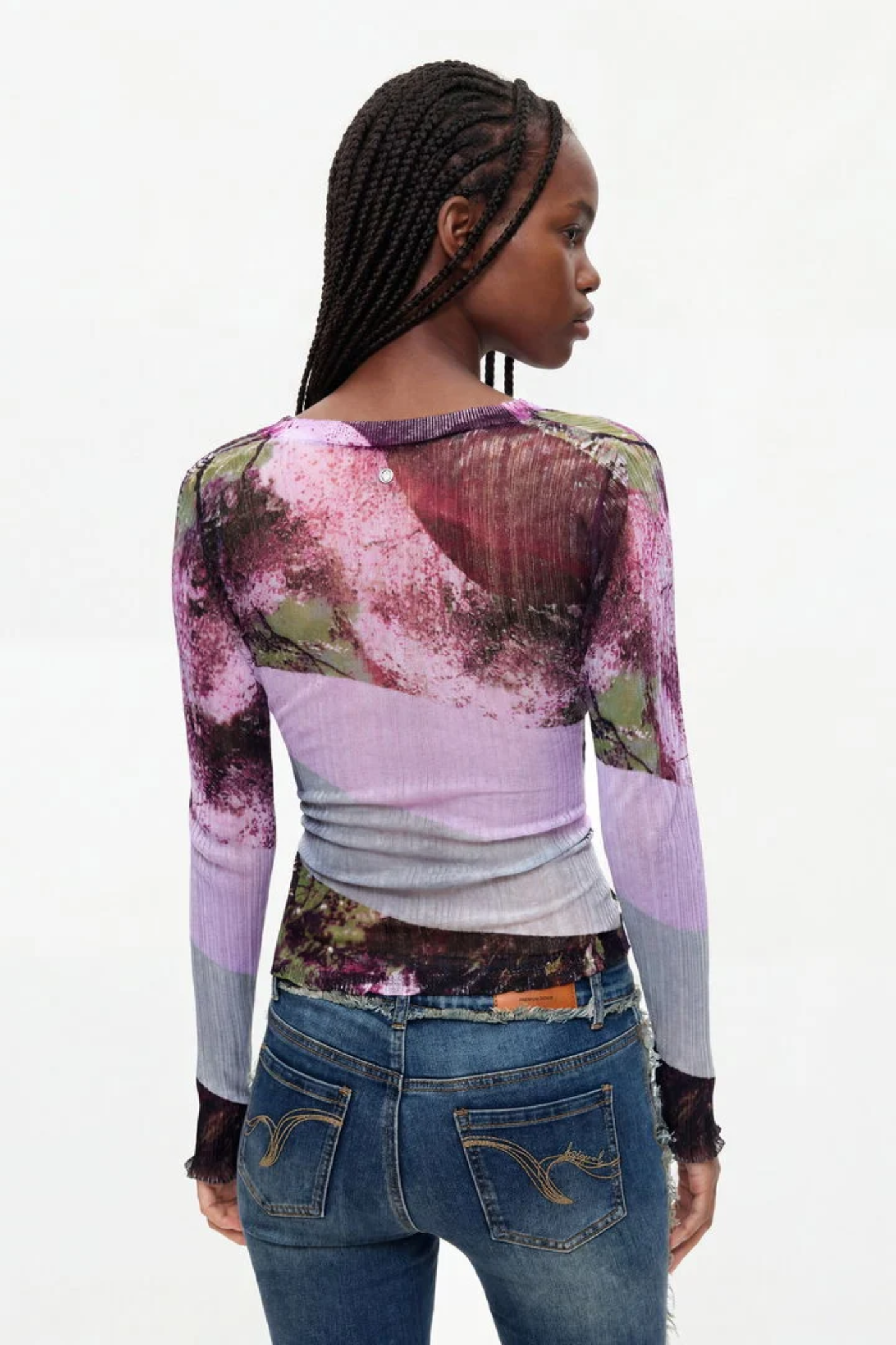 Desigual Printed V-Neck Cardigan – Purple