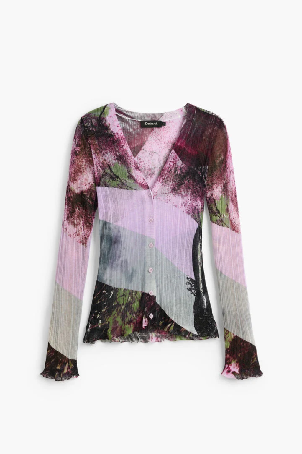 Desigual Printed V-Neck Cardigan – Purple