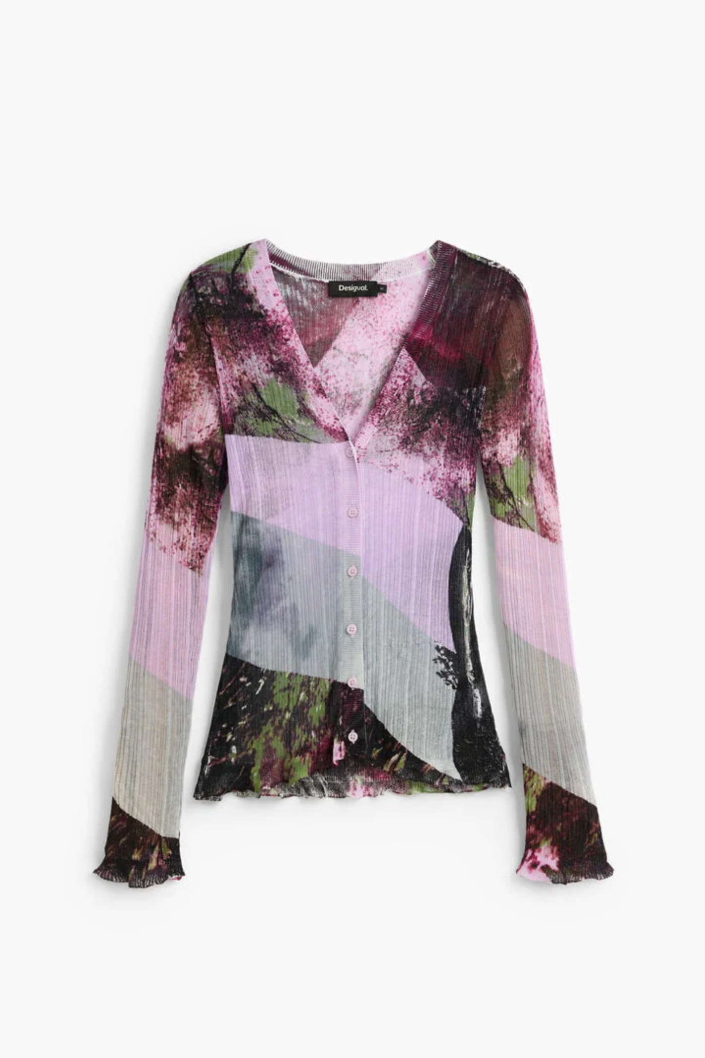Desigual Printed V-Neck Cardigan – Purple