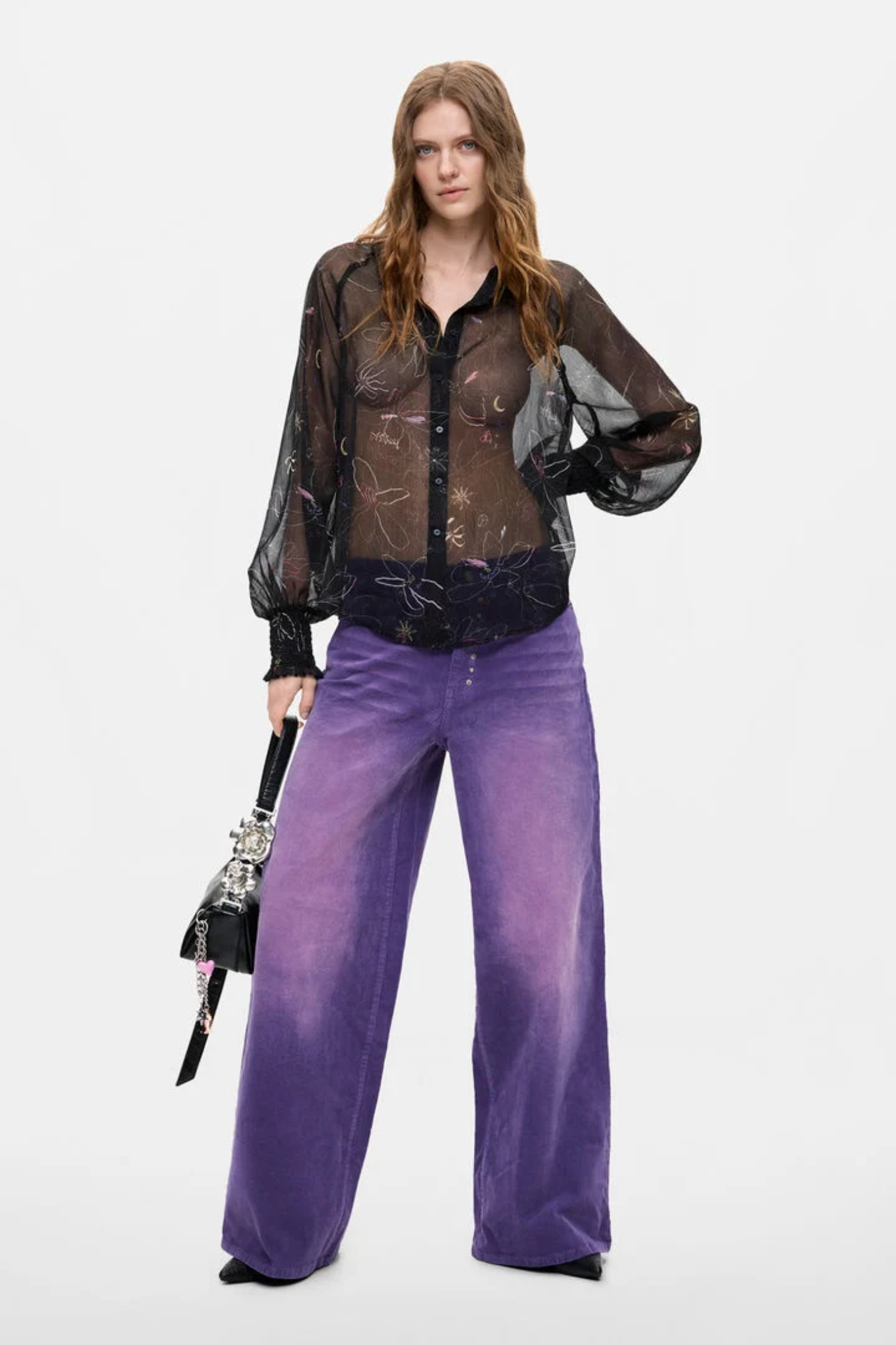 Desigual Sheer Floral Blouse – Black
