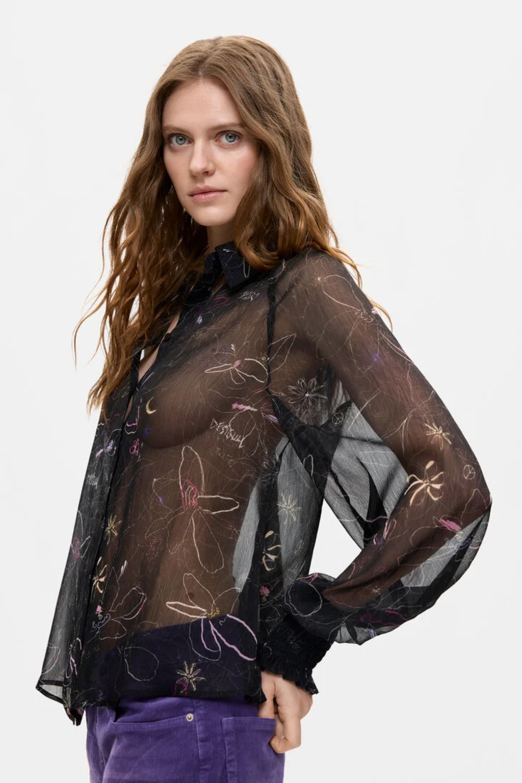 Desigual Sheer Floral Blouse – Black