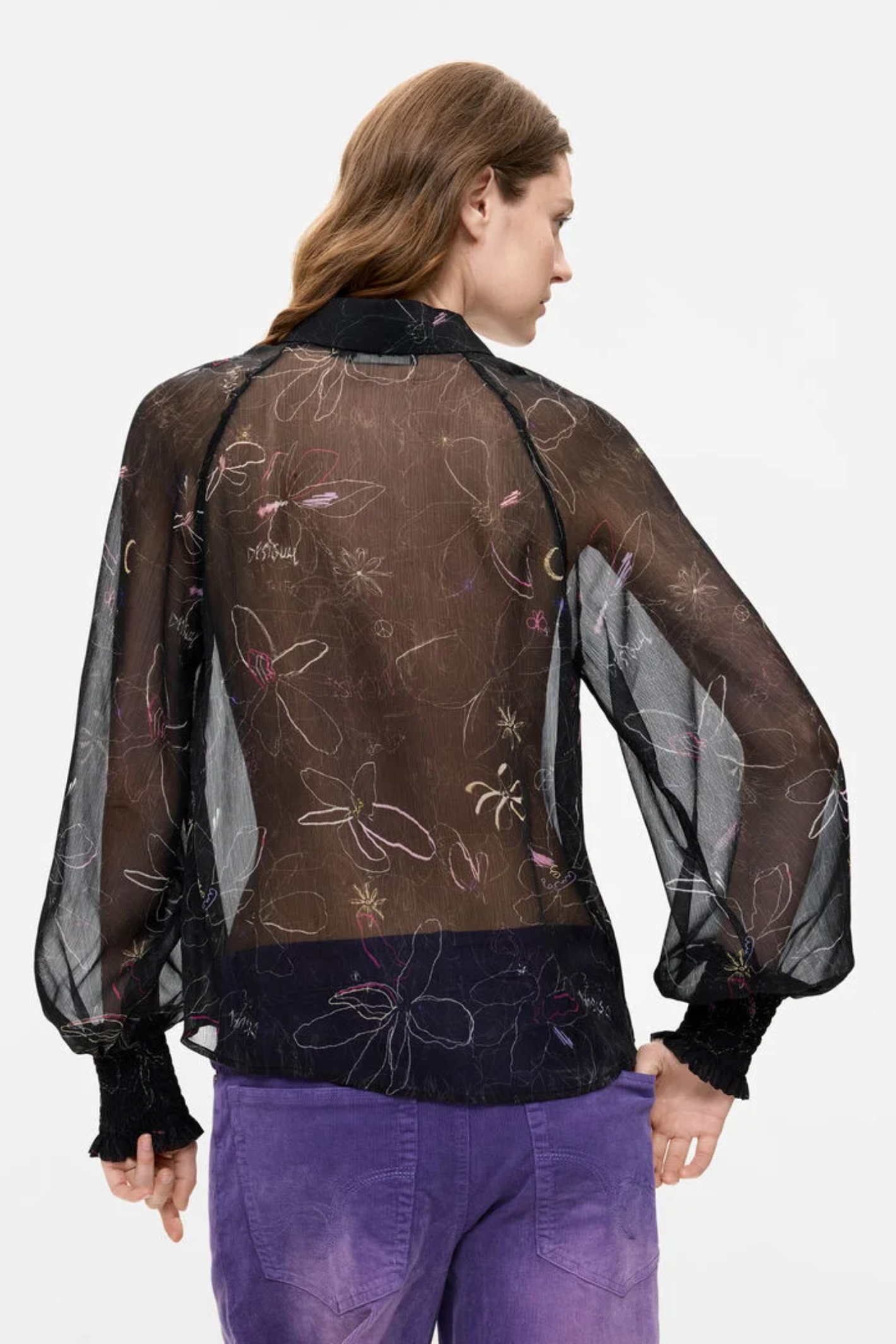 Desigual Sheer Floral Blouse – Black