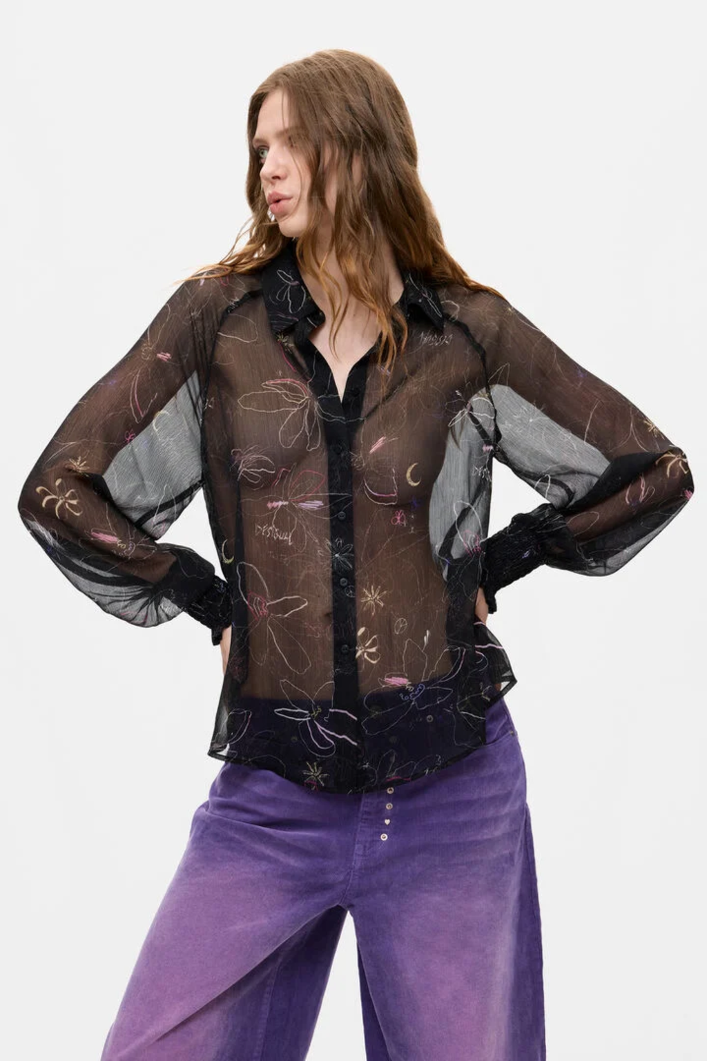 Desigual Sheer Floral Blouse – Black