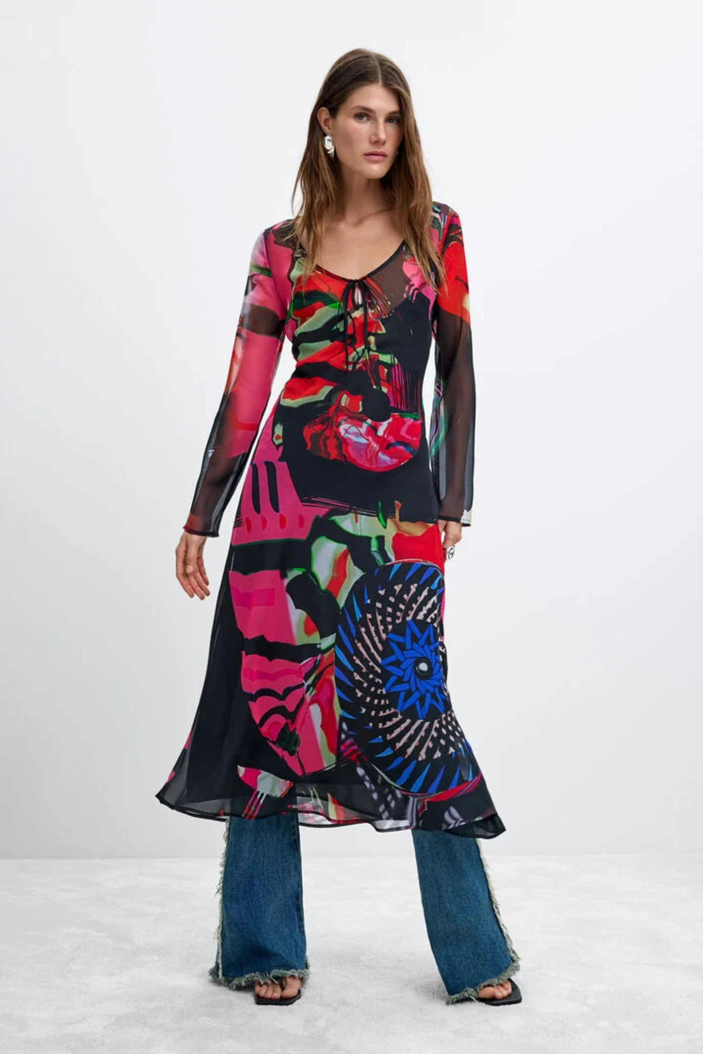 Desigual x M. Christian Lacroix Printed Long Sleeve Midi Dress – Black Multicolour