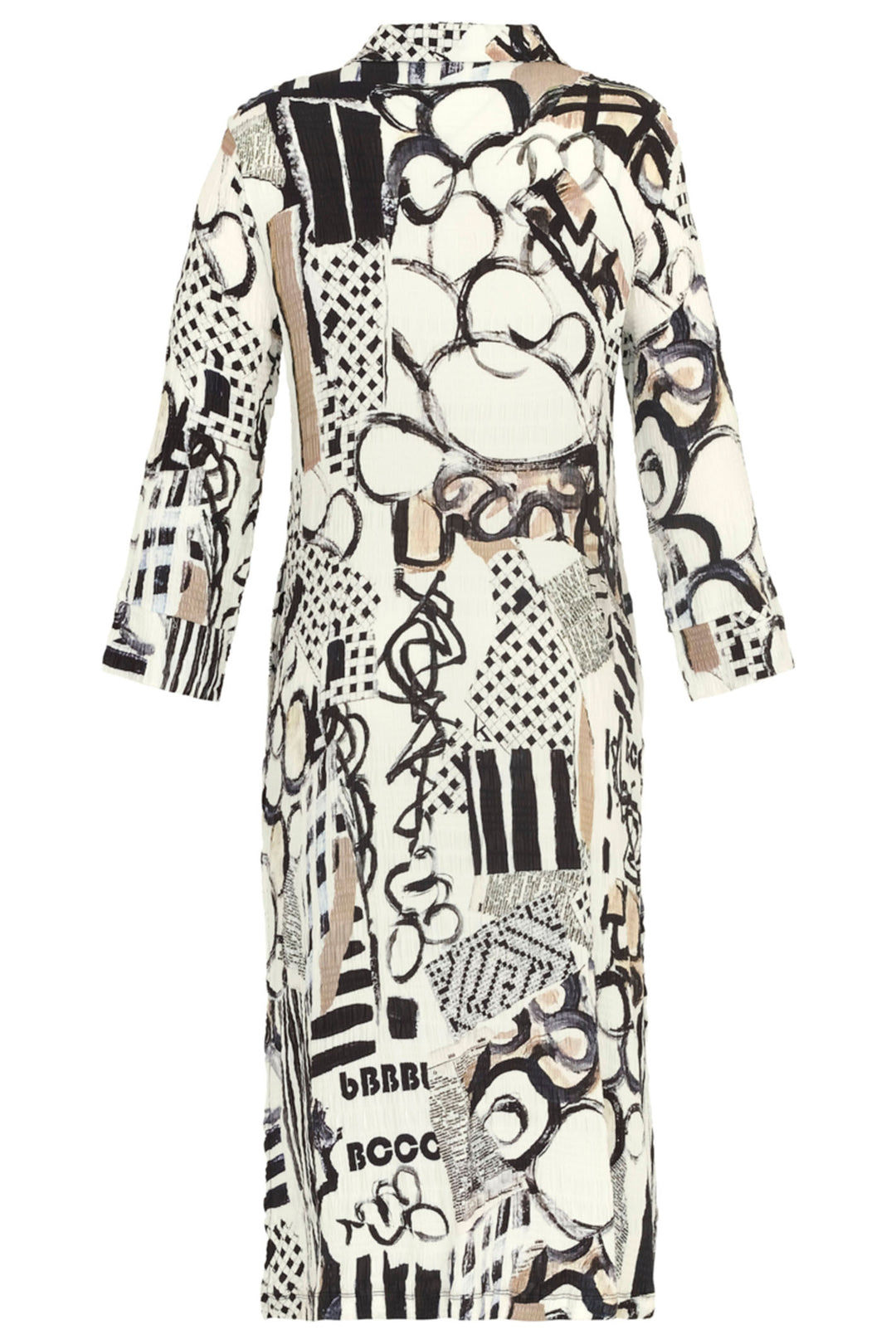 Dolcezza 24731 Decoding Cream Abstract Print Long Sleeve Shirt Dress - Dotique Chesterfield
