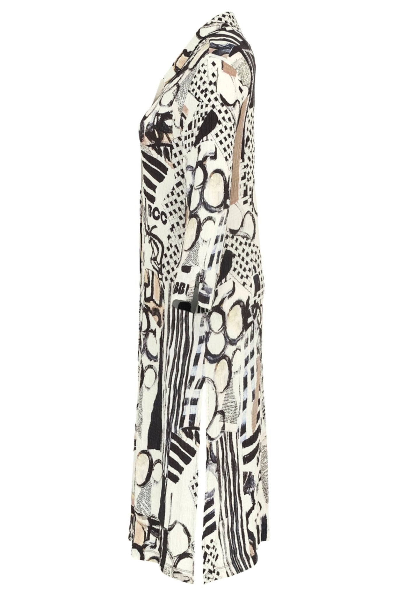 Dolcezza 24731 Decoding Cream Abstract Print Long Sleeve Shirt Dress - Dotique Chesterfield