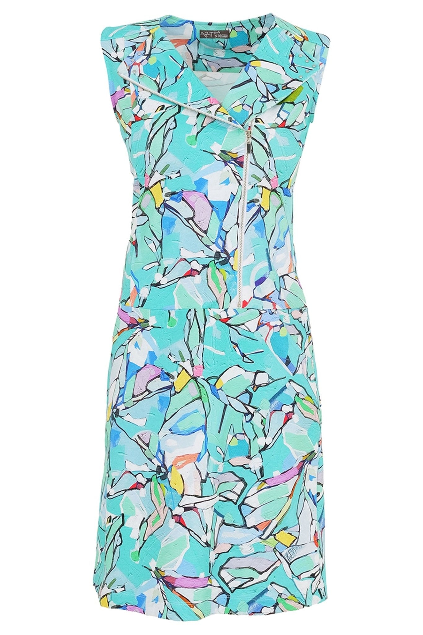 Dolcezza 25614 Blue Half Moon Morning Print Zip Front Dress - Dotique
