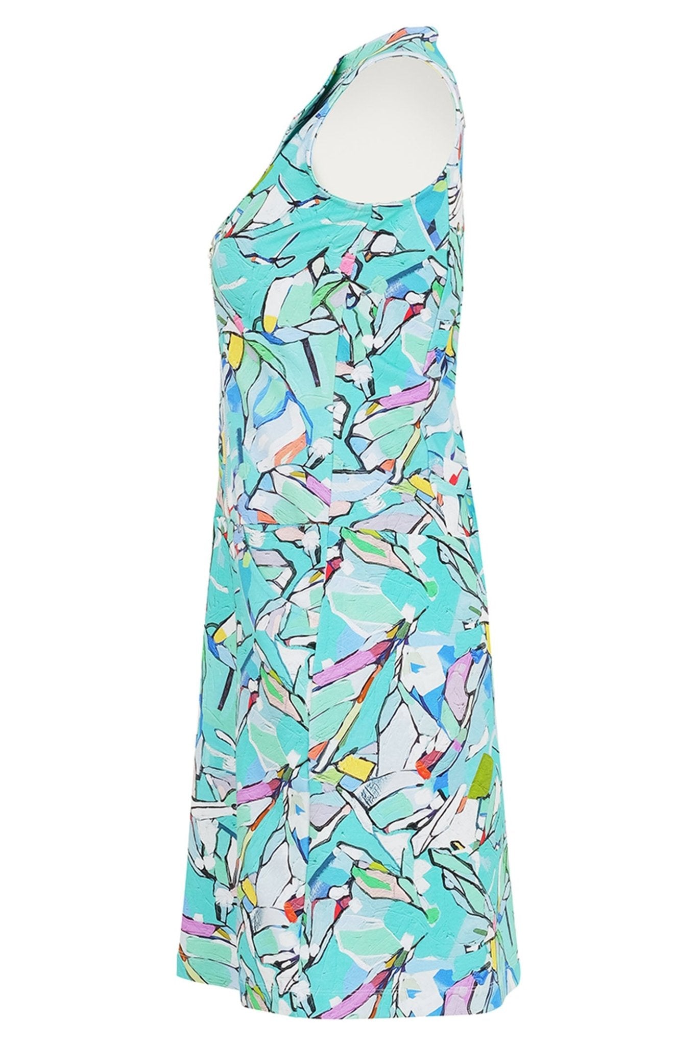 Dolcezza 25614 Blue Half Moon Morning Print Zip Front Dress - Dotique