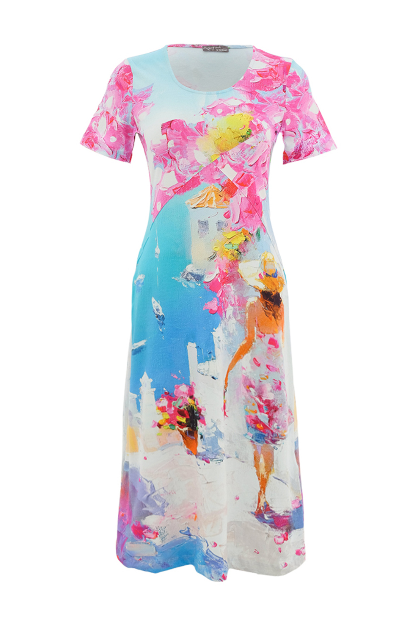 Dolcezza stretch dress with vibrant abstract floral print in soft viscose jersey. Flattering fit, easy to wear and perfect for everyday or occasions.
