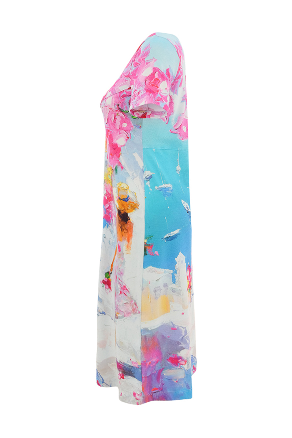 Dolcezza stretch dress with vibrant abstract floral print in soft viscose jersey. Flattering fit, easy to wear and perfect for everyday or occasions.