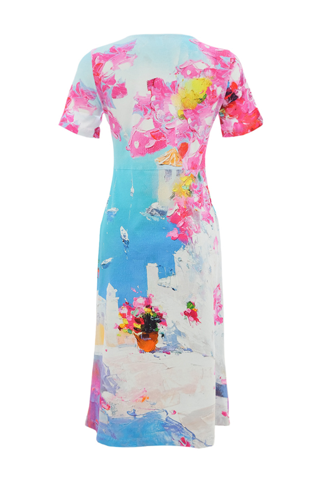 Dolcezza stretch dress with vibrant abstract floral print in soft viscose jersey. Flattering fit, easy to wear and perfect for everyday or occasions.