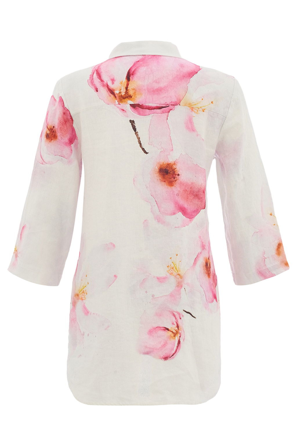 Pink floral linen tunic by Dolcezza made from 100% linen. Lightweight, breathable and flattering for warm days. Shop online at Dotique.