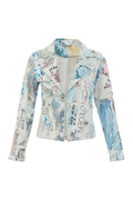 Dolcezza 26735 Majella Le Blanc Print Jacket featuring a pastel collage print with text and floral details by Dolcezza, shop Dolcezza at Dotique.