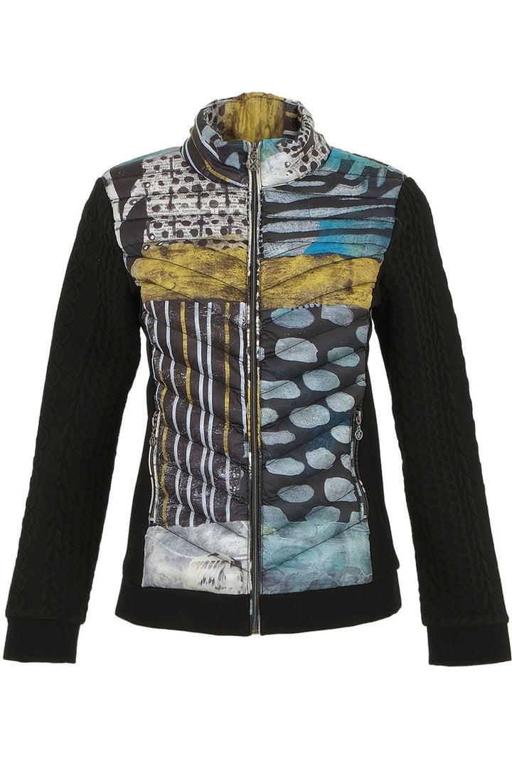 Dolcezza 74837 Padded Jacket Black Mono Leaf Print - Dotique