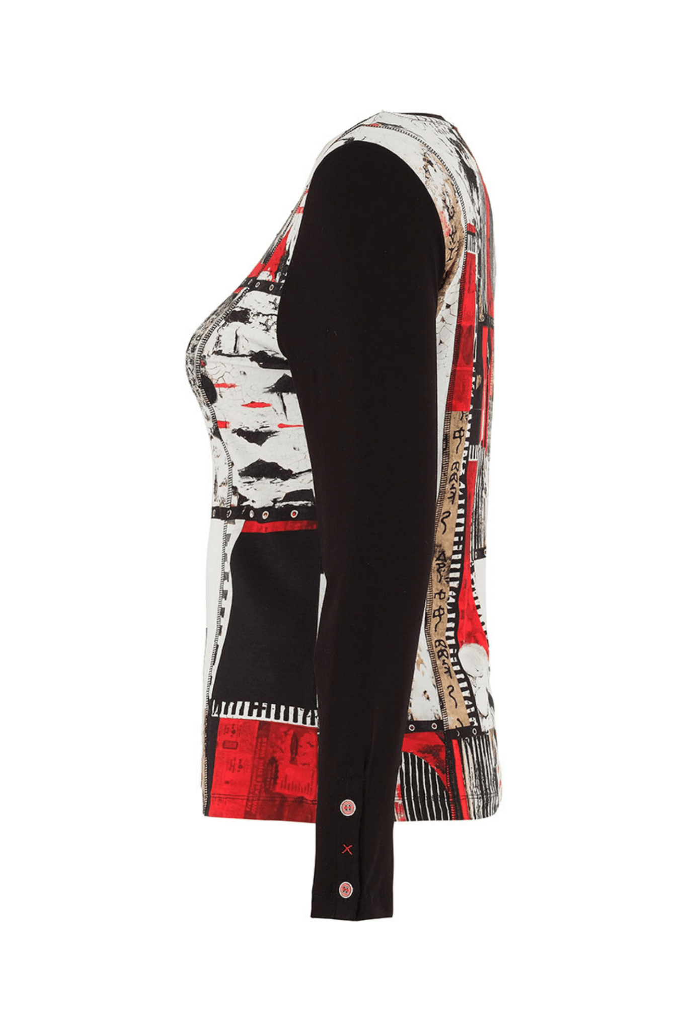 Dolcezza 75640 Abstract Red & Black Long Sleeve Top - Dotique - Dolcezza