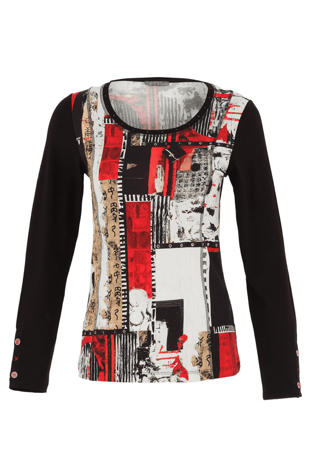 Dolcezza 75640 Abstract Red & Black Long Sleeve Top - Dotique - Dolcezza