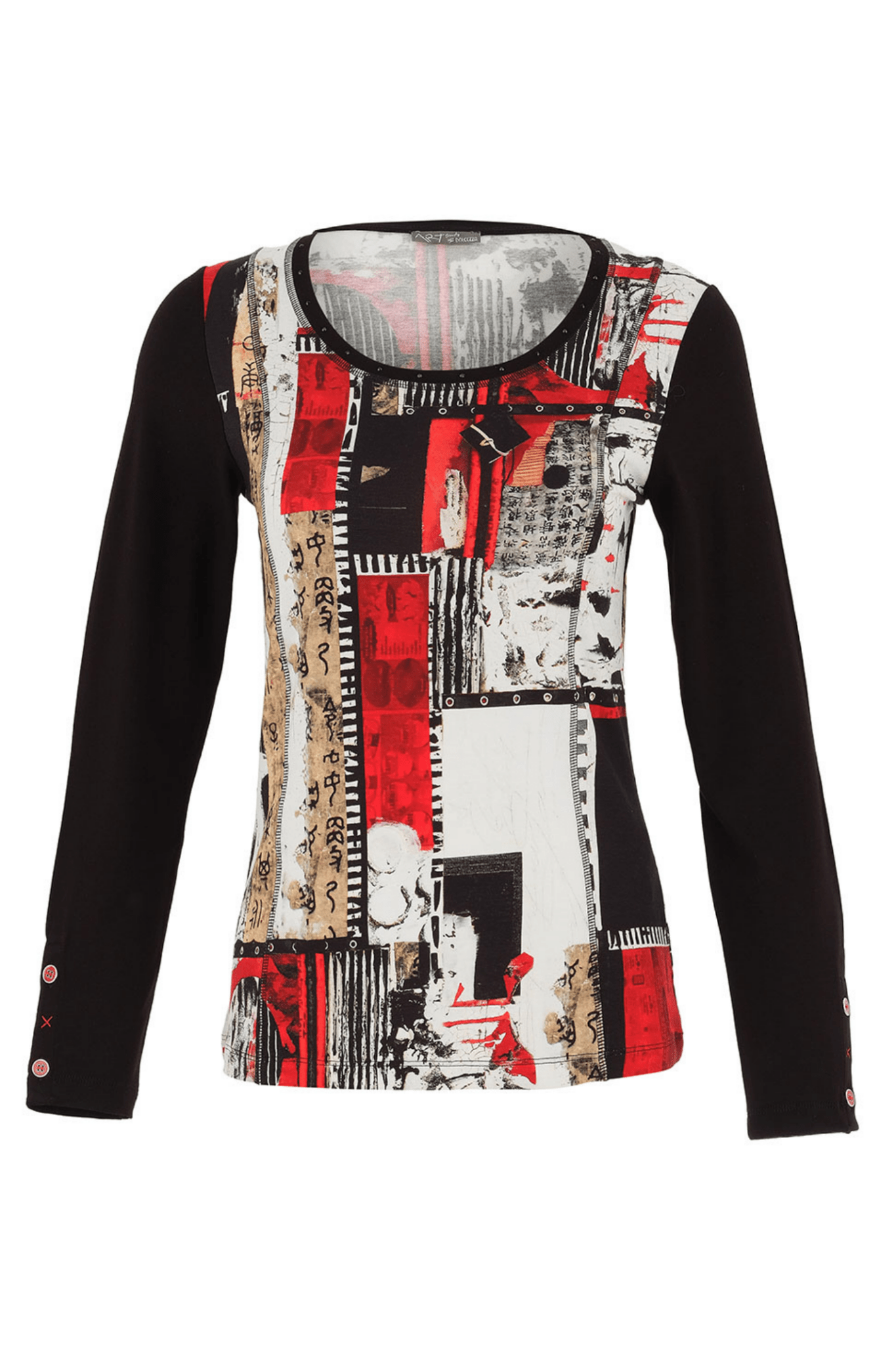 Dolcezza 75640 Abstract Red & Black Long Sleeve Top - Dotique - Dolcezza