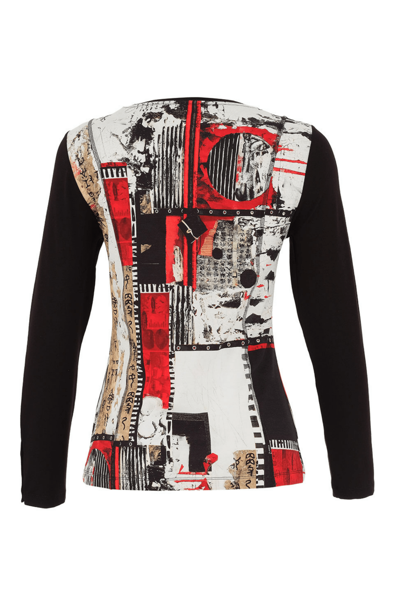 Dolcezza 75640 Abstract Red & Black Long Sleeve Top - Dotique - Dolcezza