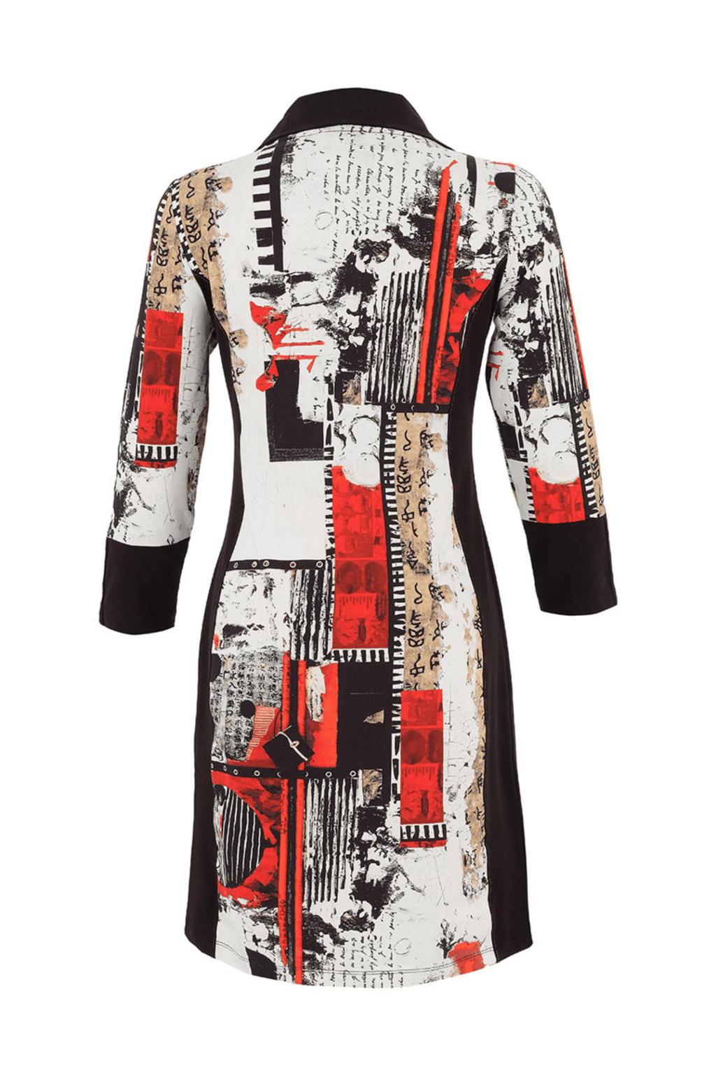 Dolcezza 75644 Abstract Red & Black Zip Neck Dress - Dotique - Dolcezza