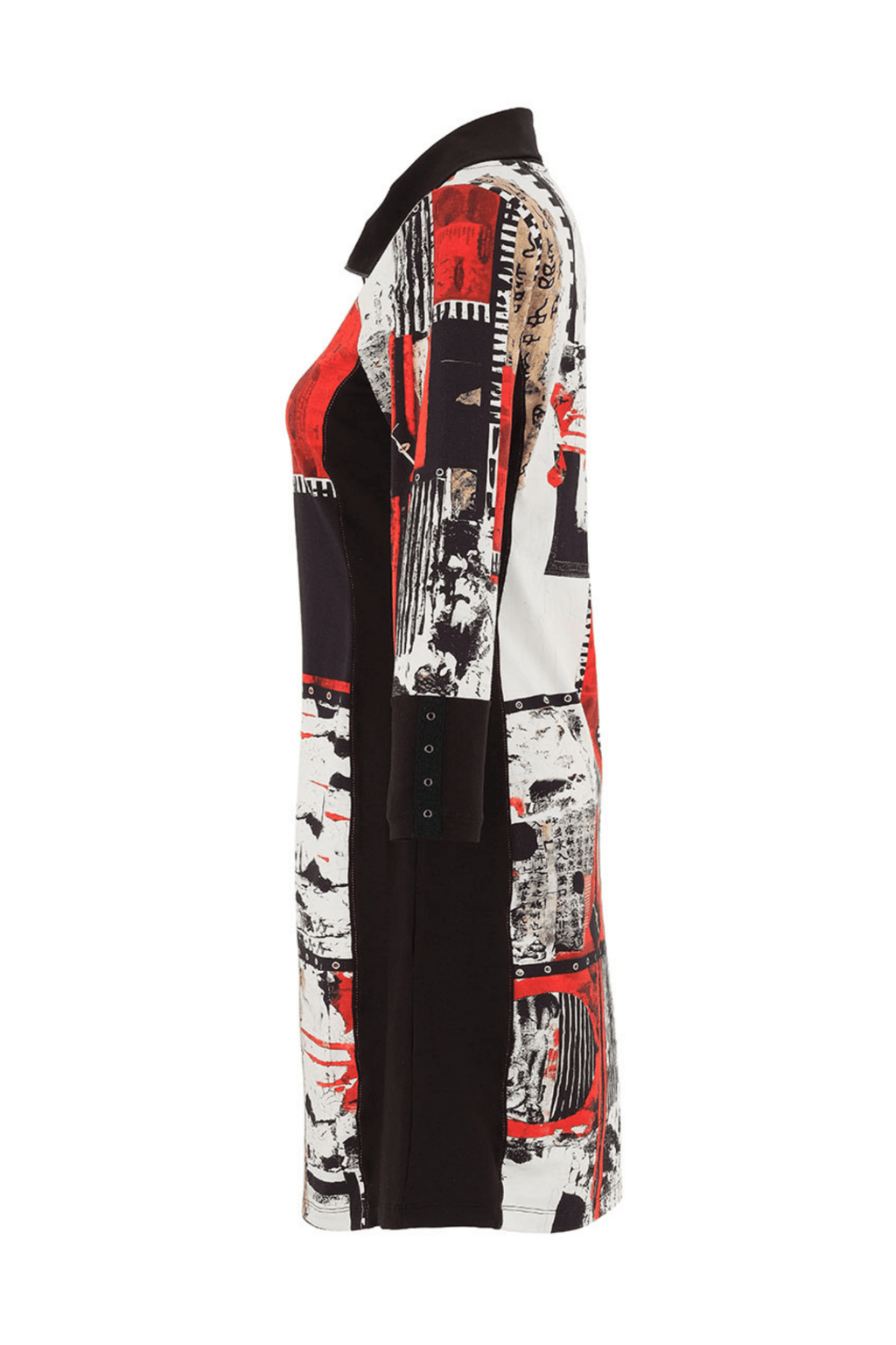 Dolcezza 75644 Abstract Red & Black Zip Neck Dress - Dotique - Dolcezza