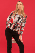 Dolcezza 75647 Abstract Red & Black Print Stretch Jacket - Dotique - Dolcezza