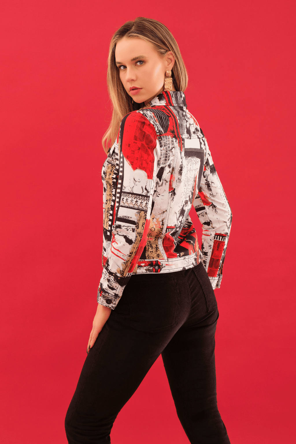 Dolcezza 75647 Abstract Red & Black Print Stretch Jacket - Dotique - Dolcezza