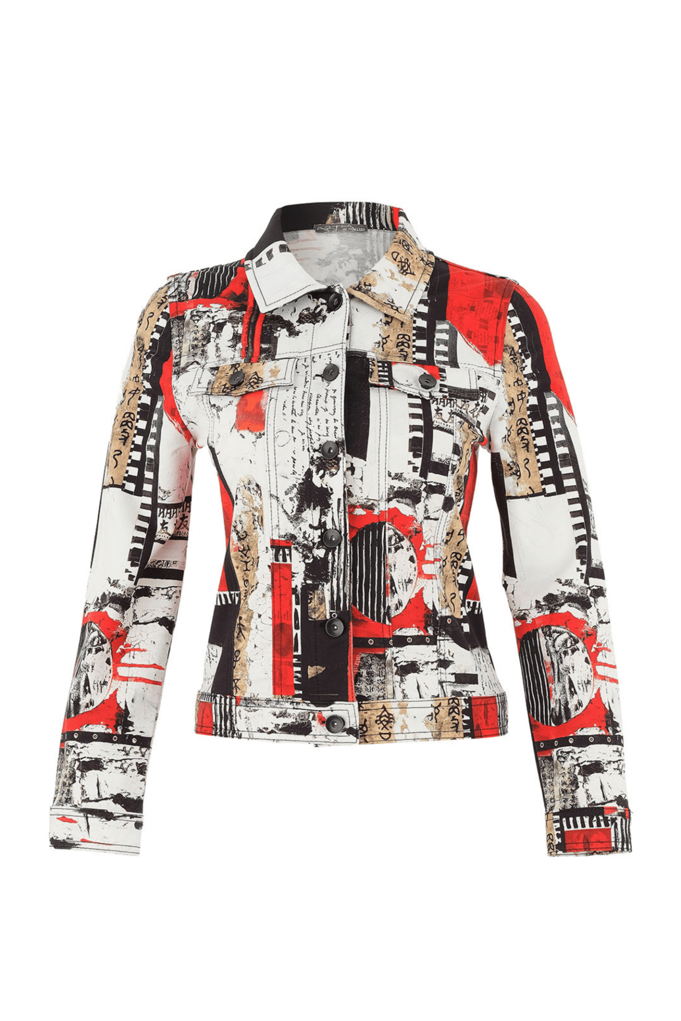 Dolcezza 75647 Abstract Red & Black Print Stretch Jacket - Dotique - Dolcezza