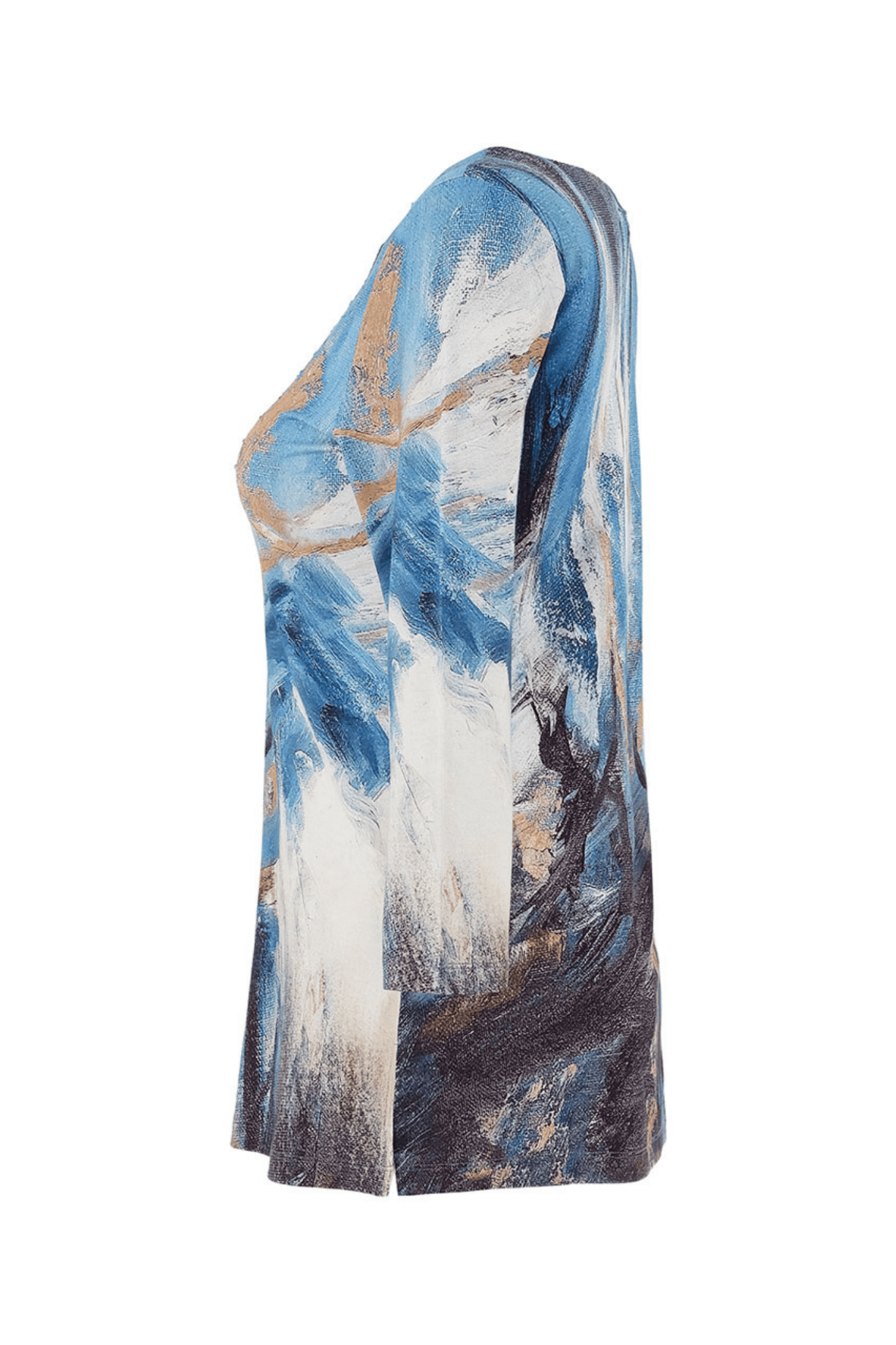 Dolcezza 75672 Blue Abstract Print Long Sleeve Tunic Top - Dotique - Dolcezza