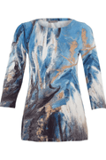 Dolcezza 75672 Blue Abstract Print Long Sleeve Tunic Top - Dotique - Dolcezza